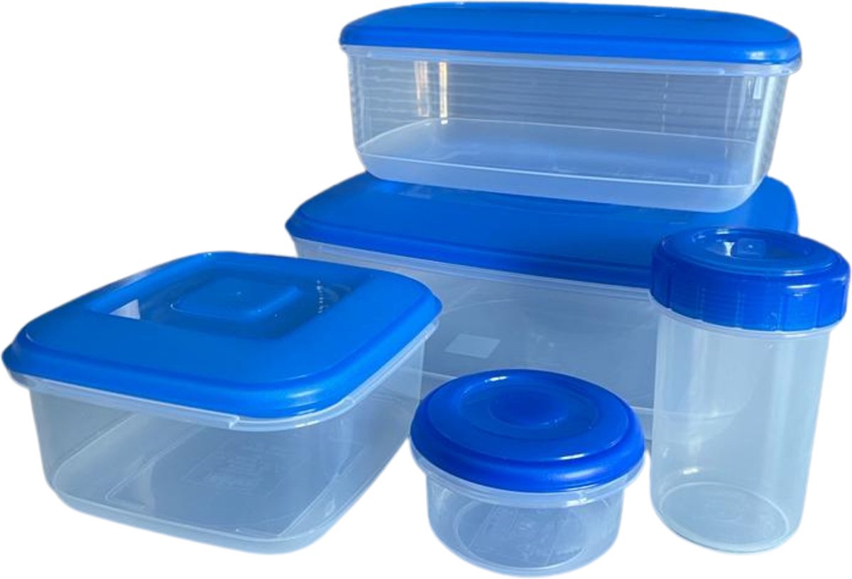 Voedsel Opbergdoos - Mealprep dozen - Blauw Deksel - 5 stuks - BPA-vrij