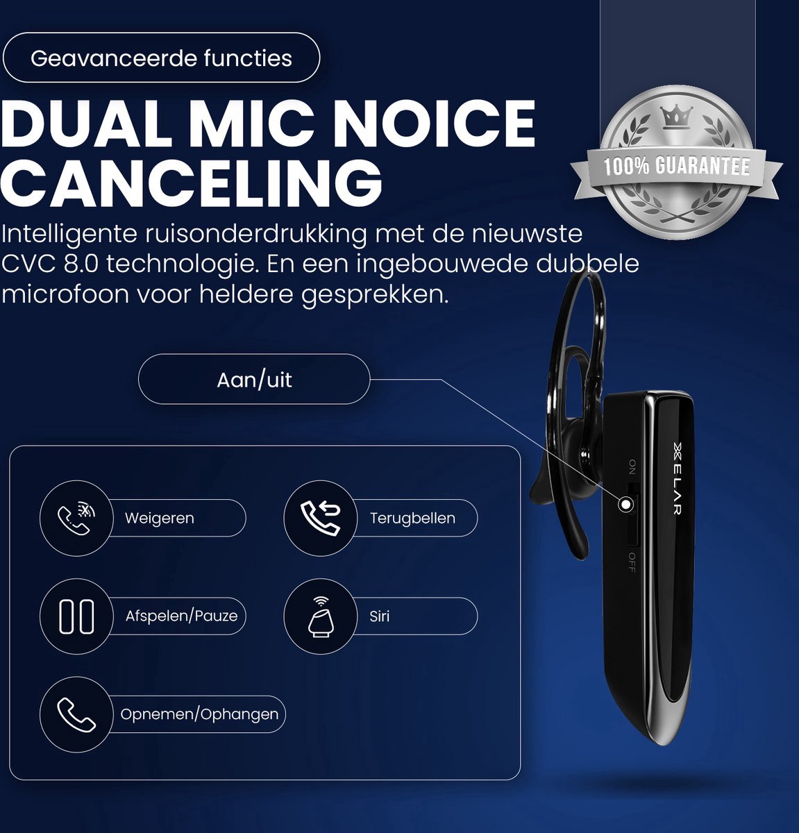 Draadloze Headset - Bluetooth 5.0 oortjes - Handsfree bellen - Oordopjes - 24 uur bellen - Noice Cancelling Microfoon - Zwart thumbnail 6