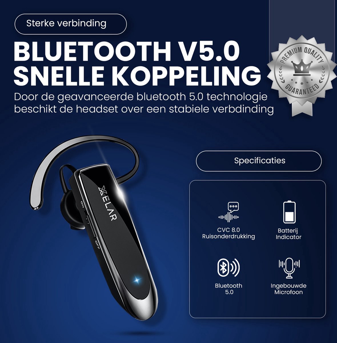 Draadloze Headset - Bluetooth 5.0 oortjes - Handsfree bellen - Oordopjes - 24 uur bellen - Noice Cancelling Microfoon - Zwart thumbnail 4