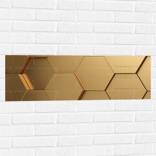 Muursticker - Hexagon Wand in het Goud - 90x30 cm Foto op Muursticker