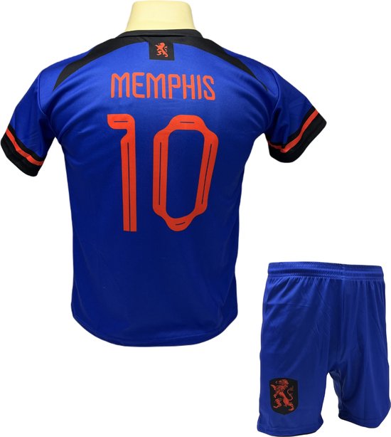 kalf elektrode Afscheid Memphis Depay Uit Tenue 2023/2024 Nederlands elftal Blauw - Voetbal Shirt +  broekje... | bol.com