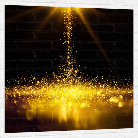 Muursticker - Gouden Glitters in Donkerkleurige Omgeving - 100x100 cm Foto op Muursticker