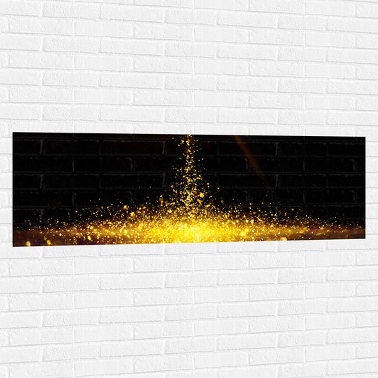 Muursticker - Gouden Glitters in Donkerkleurige Omgeving - 150x50 cm Foto op Muursticker