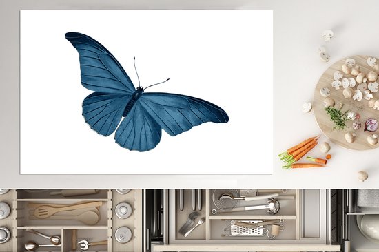 KitchenYeah® Inductie beschermer 80.2x52.2 cm - Vlinder - Dieren - Blauw - Kookplaataccessoires - Afdekplaat voor kookplaat - Inductiebeschermer - Inductiemat - Inductieplaat mat