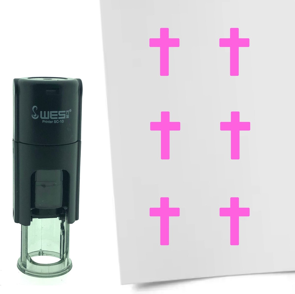 CombiCraft Stempel Kruis / Christendom 10mm rond - Roze inkt
