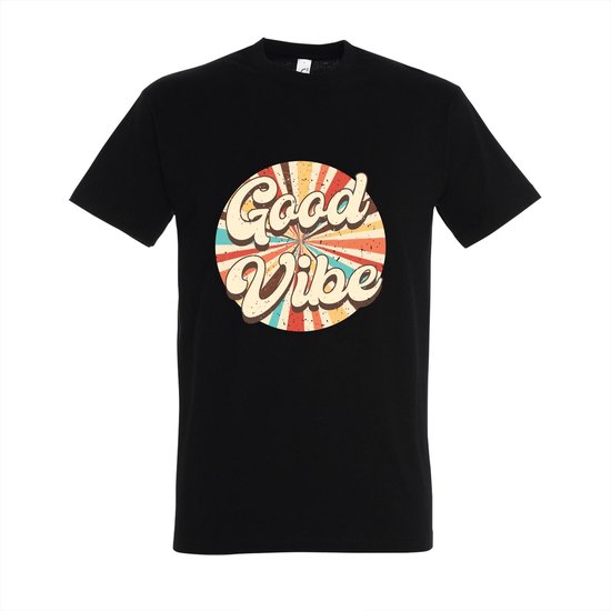 T-shirt Good vibe - Zwart T-shirt - Maat S - T-shirt met print - T-shirt heren - T-shirt dames