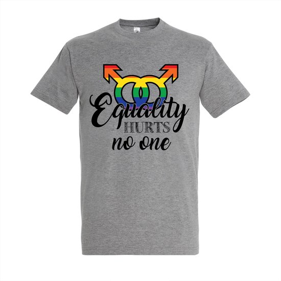 T-shirt Equality hurts no one - Grey Melange T-shirt - Maat XXL - T-shirt met print - T-shirt heren - T-shirt dames