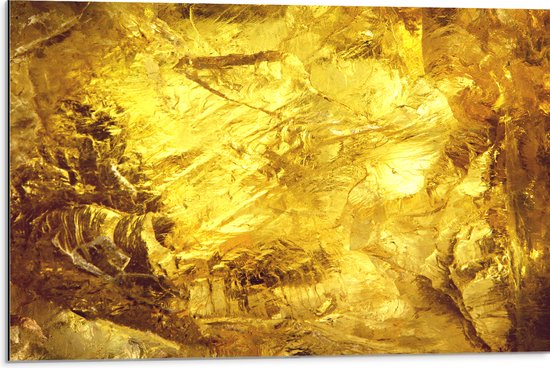 Dibond - Gouden Verfstrepen - 75x50 cm Foto op Aluminium (Wanddecoratie van metaal)