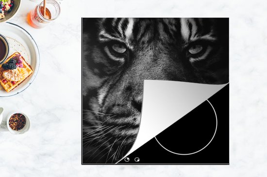 KitchenYeah® Inductie beschermer 78x78 cm - Dieren - Tijger - Wild - Zwart - Wit - Kookplaataccessoires - Afdekplaat voor kookplaat - Inductiebeschermer - Inductiemat - Inductieplaat mat