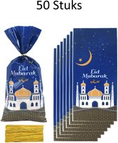 FISKA - 50x Zakjes Ramadan Met Sluitstrips - Uitdeelzakjes - Trakteerzakjes - Uitdeelzakjes Ramadan - Ramadan Decoratie - Snoepzakjes - Uitdeelzakjes Suikerfeest - Ramadan Mubarak - Eid Mubarak