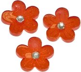 10 flatbacks bloem rood met wit strassteentje - plak bloemetjes kunststof - voor haarspeldjes en decoratie - plakbloemen