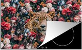 KitchenYeah® Inductie beschermer 81.2x52 cm - Luipaard - Bloemen - Dieren - Kookplaataccessoires - Afdekplaat voor kookplaat - Inductiebeschermer - Inductiemat - Inductieplaat mat