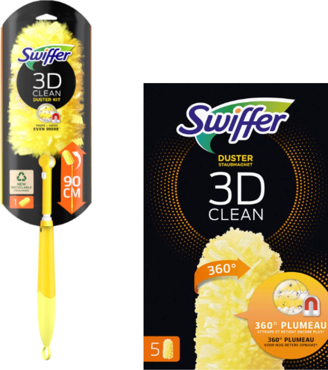 Swiffer Duster Plumeau 3D Clean, Plumeau 360°, 5 Recharges, Attrape et  Retient la Poussière, Nettoyage 360° : : Cuisine et maison