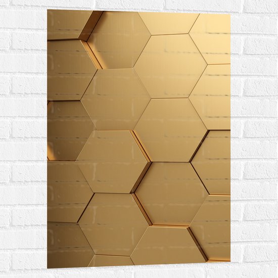 Muursticker - Hexagon Wand in het Goud - 60x90 cm Foto op Muursticker