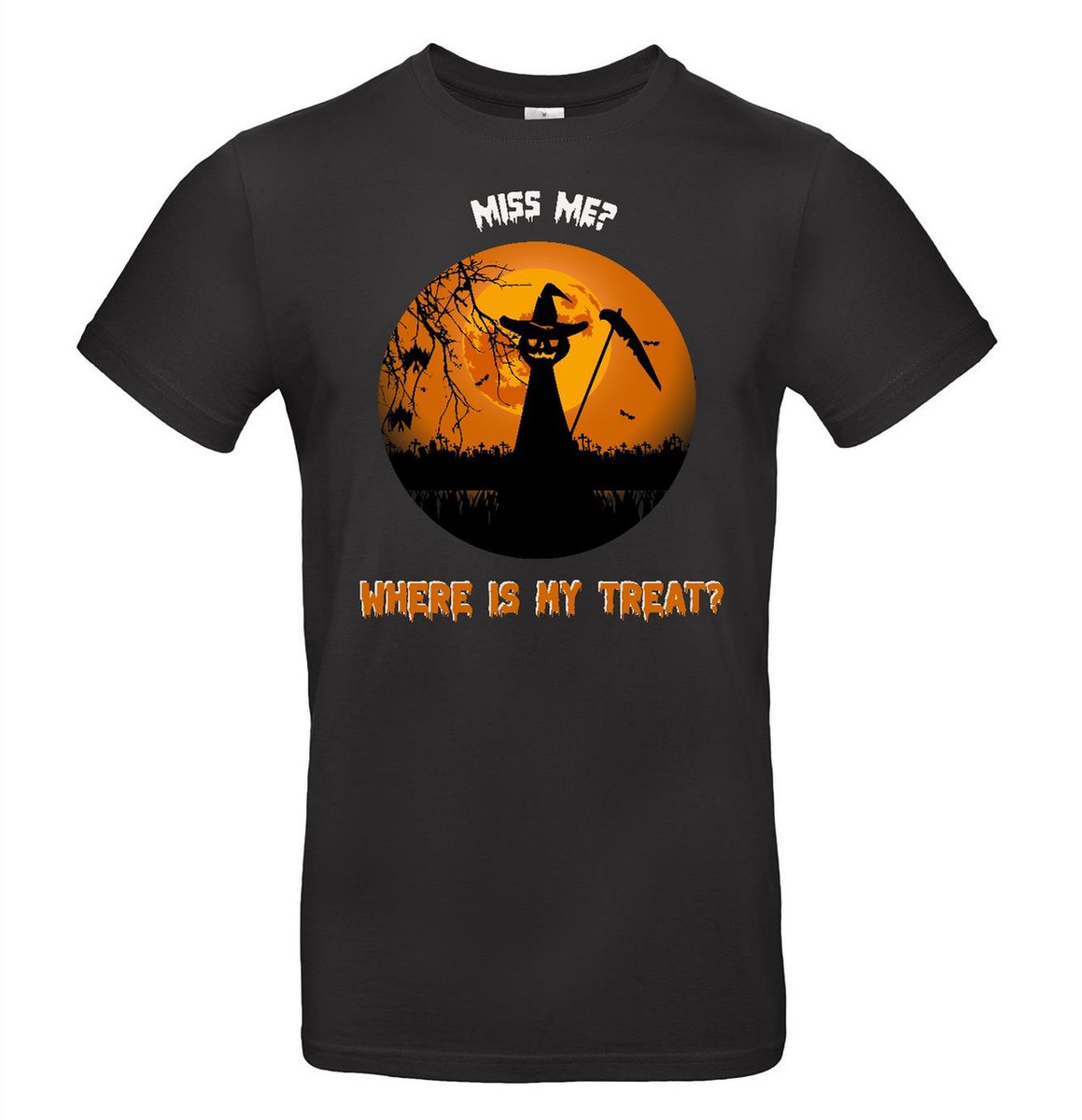 Zwart Halloween T-shirt met opdruk Were is my Treat? 152