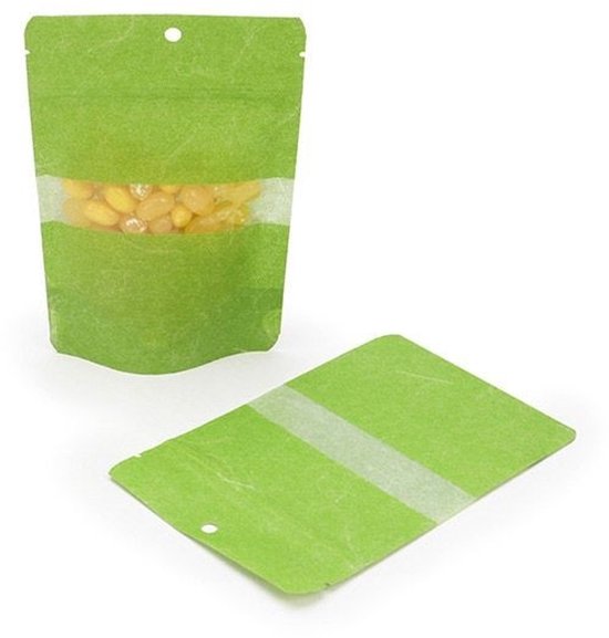 Stand Up Pochettes Papier de Riz Vert 10 x 6 x 15,2 cm | 57 grammes avec trou de suspension (100 pièces)
