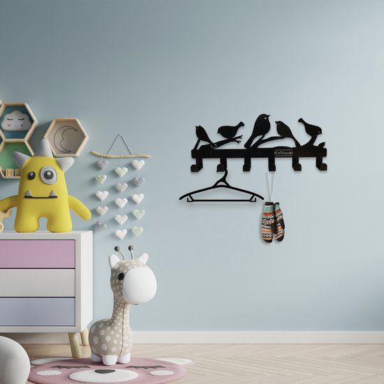 Kinderkapstok - vogels - Kinderkapstok haakjes - Babykamer Kapstokken - babykamer - 6 haken – design Kapstokken - Inclusief bevestigingsmateriaal – Wandkapstok - Babykameraccessoires - Kinderkamer haakjes - Zwart - Modern — afbeelding 3