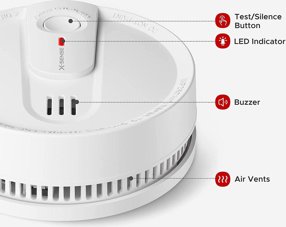 X-Sense rookmelder, 10 jaar lithiumbatterijlevensduur brandalarm met LED-indicator, SD2L0AX, 2 stuks