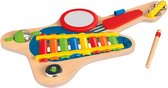 Playtive Houten Muziekinstrument - Aanbevolen leeftijd: vanaf 1 jaar - Materiaal: hout en kunststof - Bevordert de hand-oogcoördinatie - 6 in 1 Gitaar Muziekinstrument