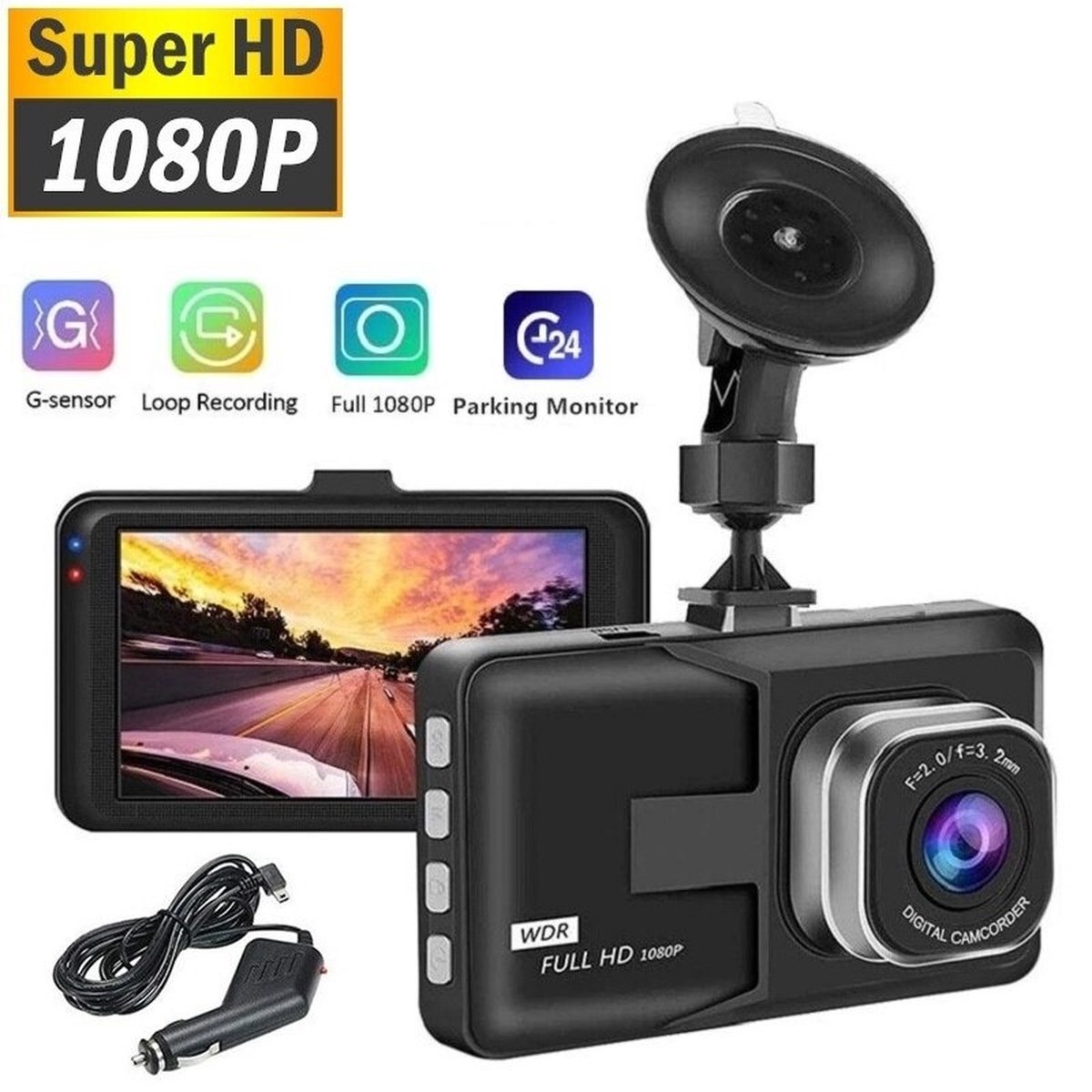 Dash Cam 1080P Full Hd Dvr Enregistreur De Conduite De Voiture Tableau