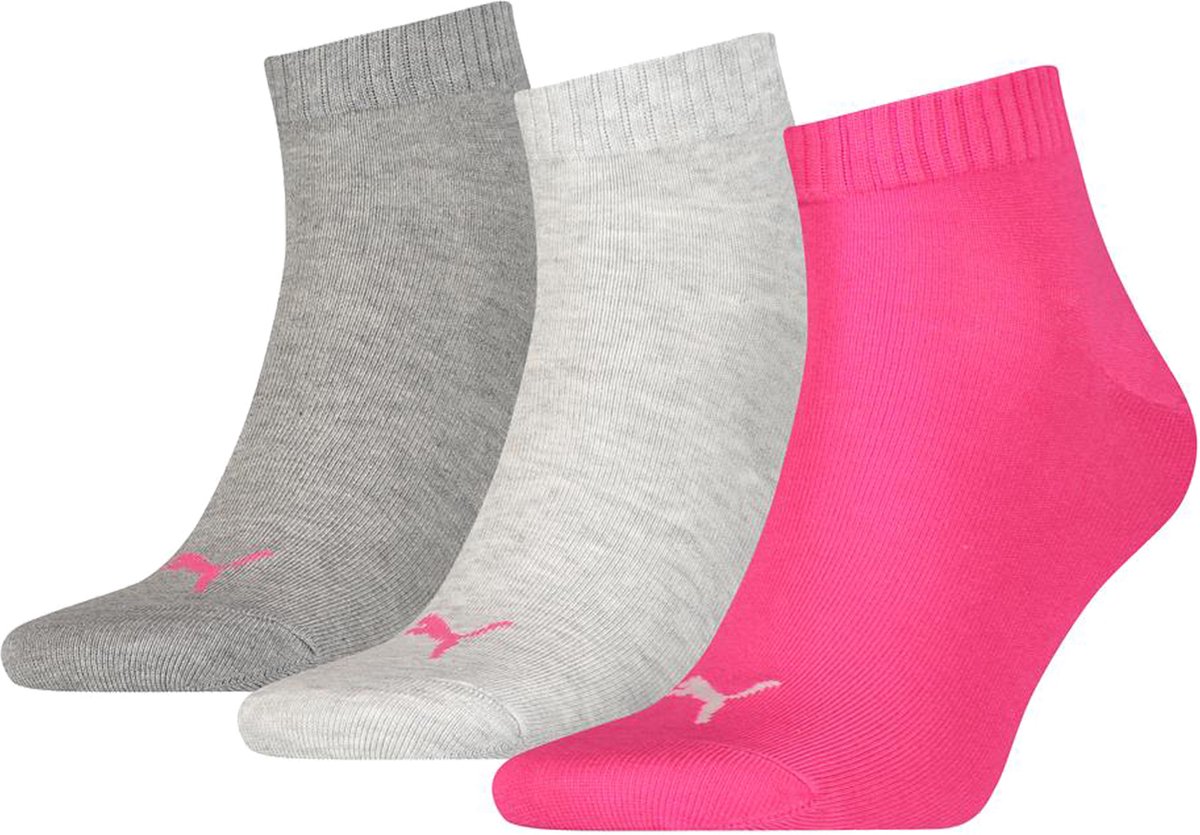 Puma Unisex Quarter Plain 3-pack unisex hoge enkelsokken middengrijs melange