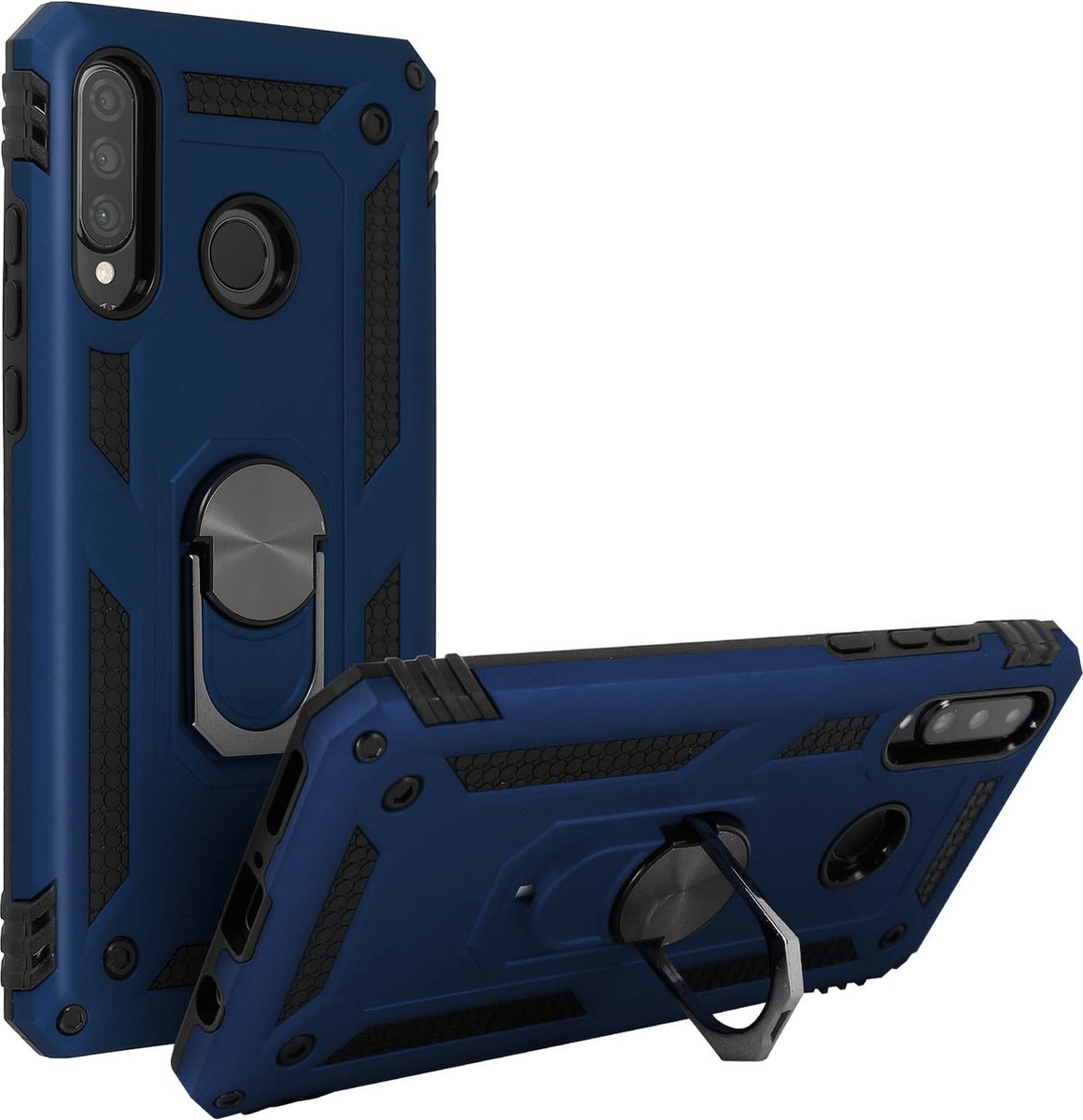 Geschikt voor Huawei P30 Lite en Honor 20S Hybrid Case Video Support Ring donker blauw