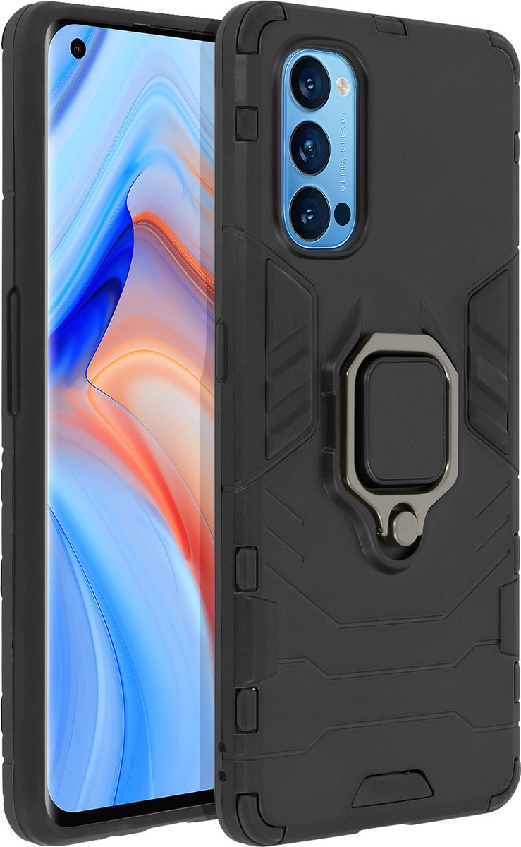 Geschikt voor Oppo Reno 4 Pro 5G Hybride Sshokbestendige hoes met ringsteun zwart