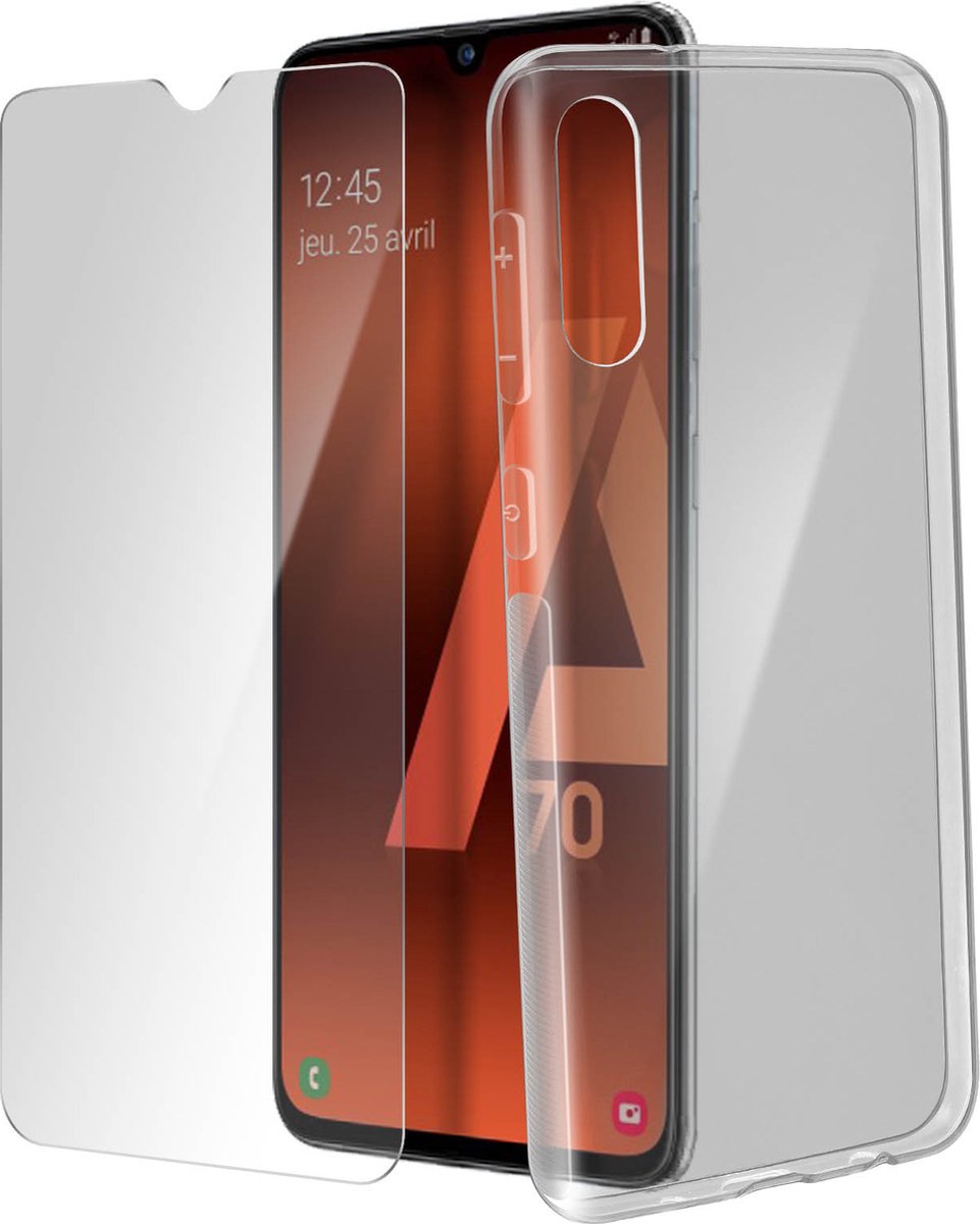 Geschikt voor Samsung Galaxy A70-hoesje soepel siliconen gehard glas 9H transparant