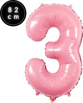 Cijfer Ballonnen - Nummer 3 - Roze - 82 cm - Helium Ballon - Fienosa