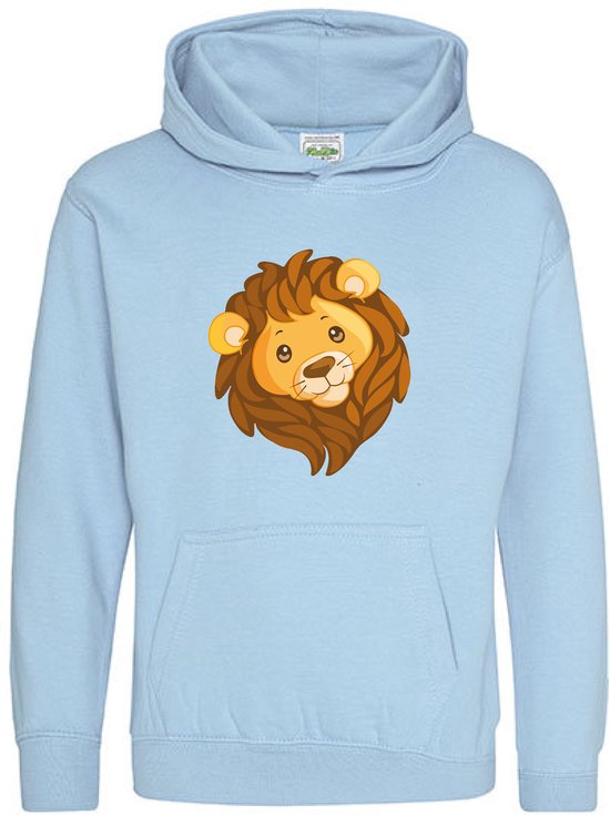 Pixeline Hoodie Leeuw Face Sky Blue 9-11 jaar - Pixeline - Trui - Stoer - Dier - Kinderkleding - Hoodie - Dierenprint - Animal - Kleding