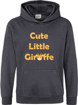 Pixeline Hoodie Cute Little Giraffe grijs 12-13 jaar - Giraffe - Pixeline - Trui - Stoer - Dier - Kinderkleding - Hoodie - Dierenprint - Animal - Kleding