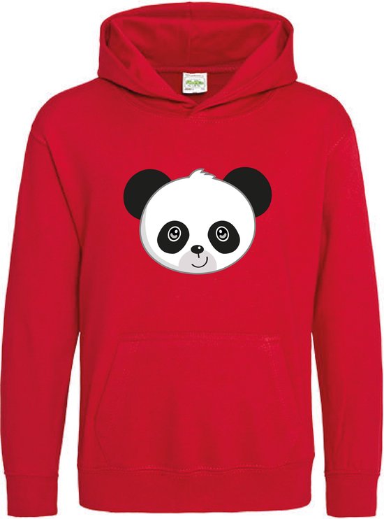 Pixeline Hoodie Panda Face rood 7-8 jaar - Pixeline - Trui - Stoer - Dier - Kinderkleding - Hoodie - Dierenprint - Animal - Kleding