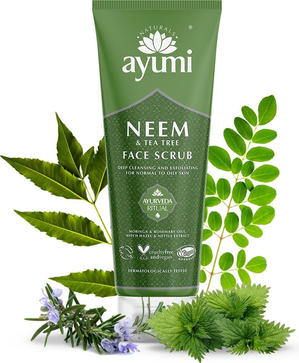 Neem en tea tree gezichtsscrub - scrubcreme voor onzuivere huid - scrub creme - met rozemarijn, en eucalyptus - 125ml