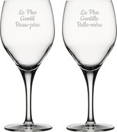 Rode wijnglas gegraveerd - 42,5cl - Le Plus Gentil Beau-père & La Plus Gentille Belle-mère