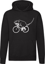 Fietsende rat | Fiets | bike | dier | fietsen | knaagdier | Unisex | Trui | Sweater | Hoodie | Capuchon | Zwart