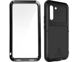 Love Mei, Hoesje Geschikt voor Galaxy S22 Schokbestendig met Gehard Glas, Zwart