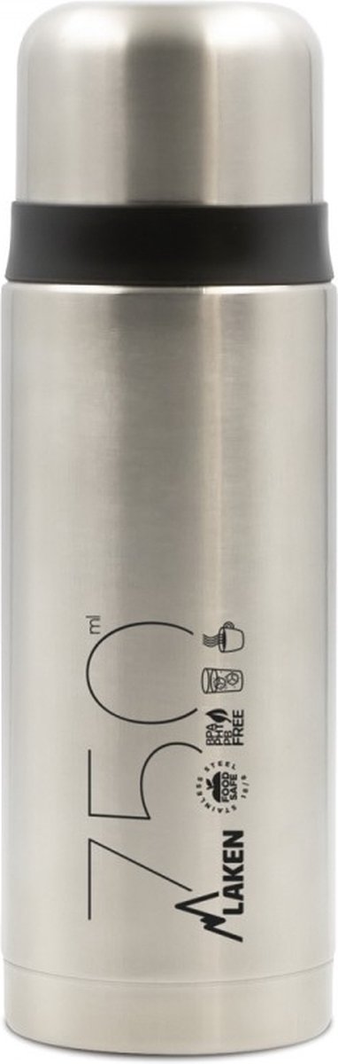 Laken thermosfles roestvrijstaal Zilver 0.75L met drinkmok, dubbelwandige rvs drinkfles