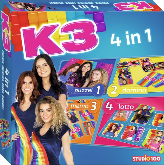 K3 Spel - 4 in 1 spel - Spel met memo, domino, puzzel en lotto