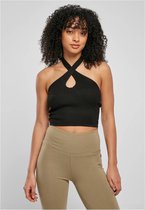 Urban Classics - Rib Knit Crossed Neckholder Crop top - M - Zwart