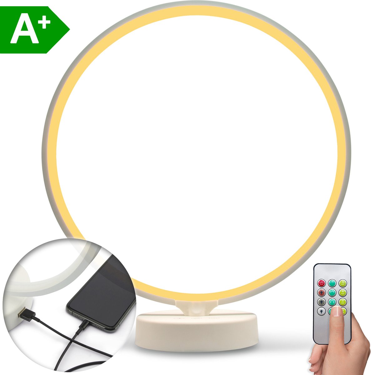 LIROMA® Daglichtlamp - Gratis Opberghoes - ⌀ 32 - 10.000 LUX - USB poort - 3 Kleuren - Bureaulamp - Lichttherapielamp - Lichttherapie - Liroma