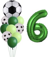 Ballonnen Voetbal - 6 Jaar - Themafeest Voetbal - Kinder Verjaardag Versiering Voetbal - Voetbalfans - Feestversiering / Feestpakket - 11 stuks - Ballonnen Set - Thema Verjaardag Voetbal - Groene / Witte ballon - Helium ballon - Happy Birthday
