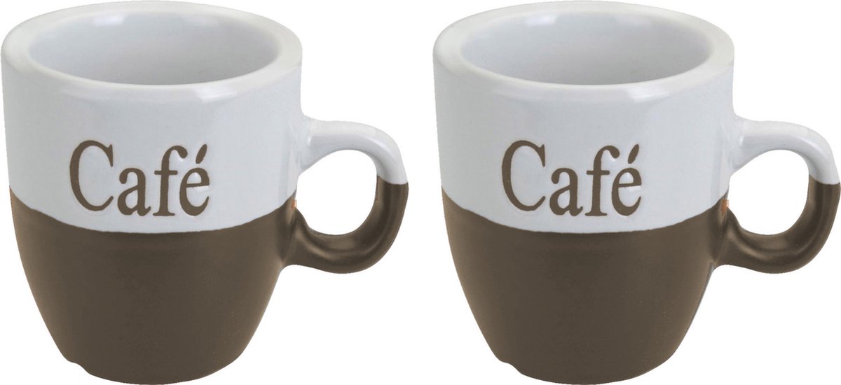 Excellent Houseware koffiemokken - 2x stuks - lichtbruin - keramiek - 150 ml