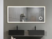 Miroir Salle de Bain LED Mawialux - 160cm - Rectangle - Bord doré mat - Miroir de maquillage grossissant - Chauffage - Horloge digitale - Bluetooth - Joshua