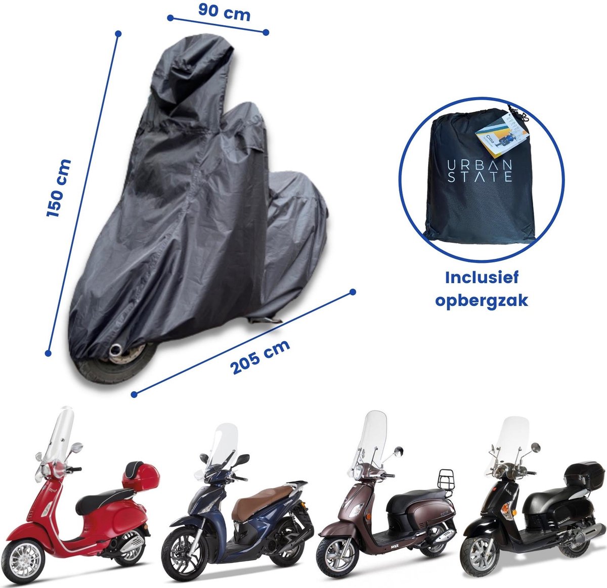 Scooterhoes met windscherm - maat L - waterdicht - scooter hoes - voor Vespa, Fiddle, Peugeot, Piaggio – foto 7