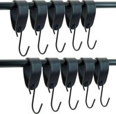 Buffel&Co Ophanghaken - Leren S-haak hangers - Zwart - 10 stuks - 15 x 2,5 cm – Handdoekhaakjes – Kapstokhaak