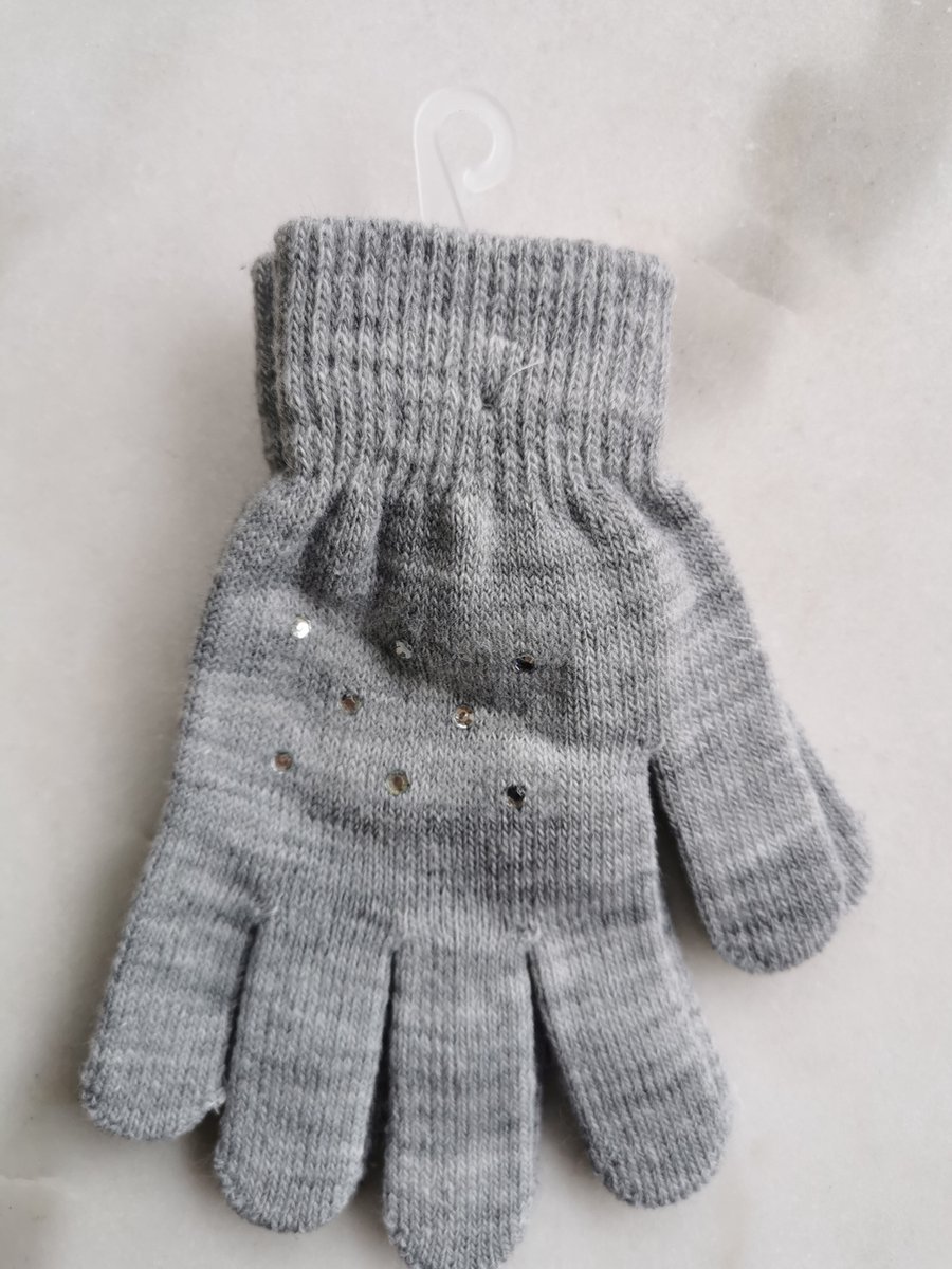 Lichtgrijze dameshandschoenen met grote zilverkleurige strass steentjes one size