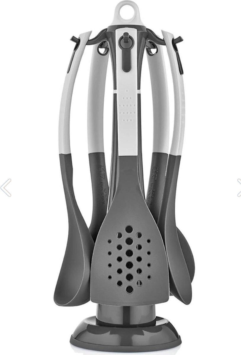 Suncook Punto - Kookgerei set - 6-delig - Met draaibare houder - Keukengerei - Grijs Wit