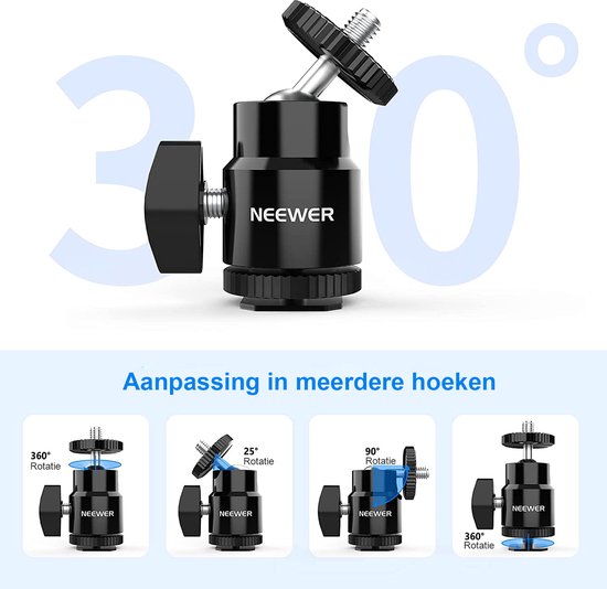 Neewer® - Set van 2 - Flitsschoenhouders met extra 1/4 inch Schroef - Minibal - Flitsschoenhouderadapter voor camera's - Camcorders - Smartphone - Videolamp - Microfoon - Ringlamp - ST17 - Neewer