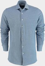 Profuomo slim fit jersey overhemd - knitted shirt pique - blauw melange - Strijkvrij - Boordmaat: 41
