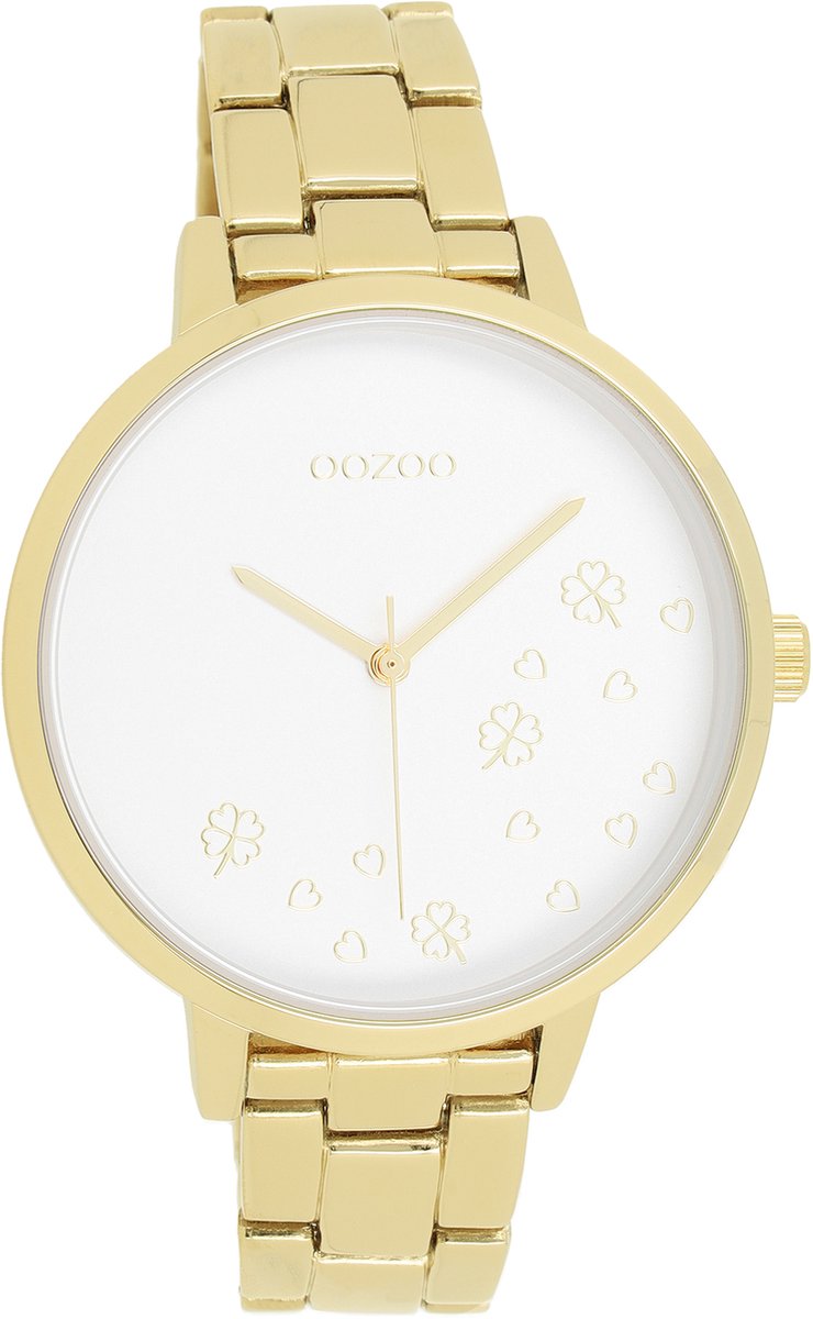 OOZOO Timepieces - Goudkleurige horloge met goudkleurige roestvrijstalen armband - C11122